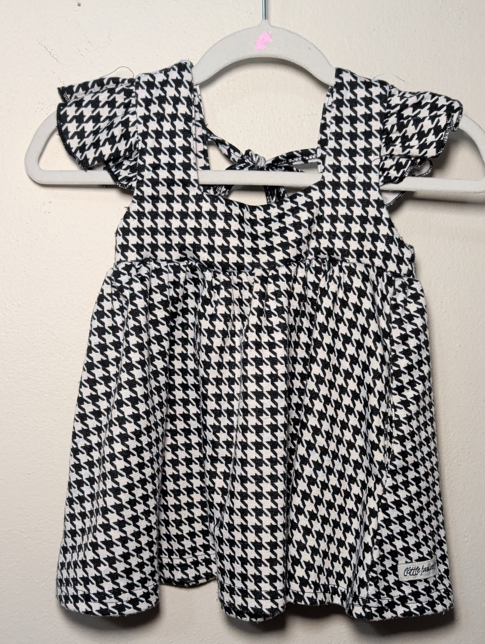 Little Fashionista Black + White Houndstooth Dress Flutter Sleeves Girl Size 18M